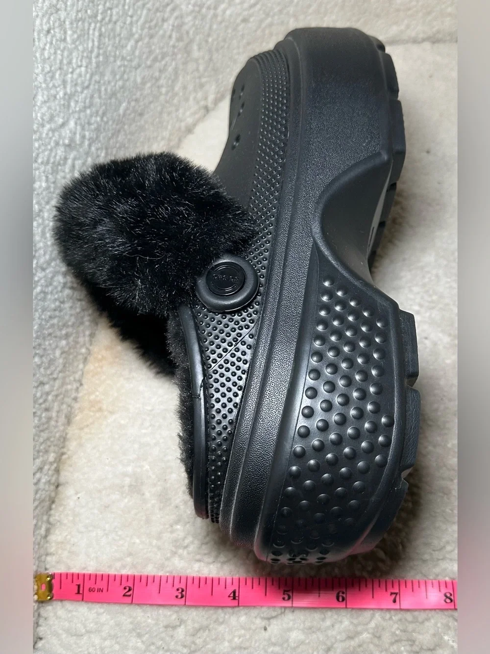 Crocs Stomp Lined Clog Black Faux Fur Platform Shoes Y2K Goth Punk Chunky Emo 8